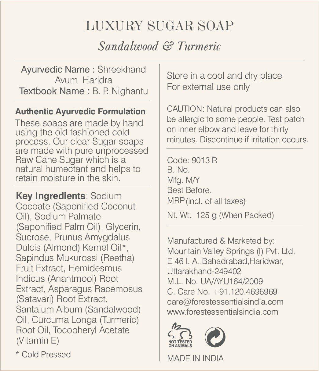 Forest Essentials Sandalwood and Turmeric Luxury Sugar Soap, 125g