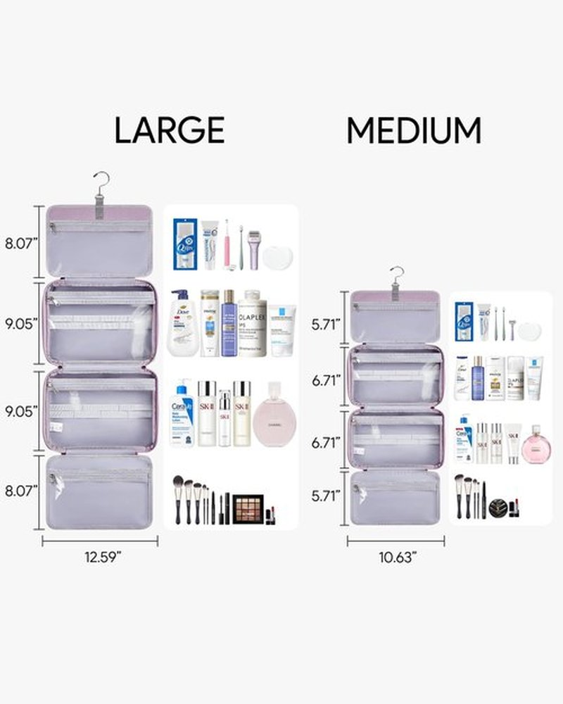 OlarHike Toiletry Bag,Large Size Waterproof Leather Hanging Bags, Makeup Jewelry 3 in 1 Essentials Travel Packing Organizers, Fulled-Sized Family Pack, Shampoo, Conditioner, Brushes Set (Purple)