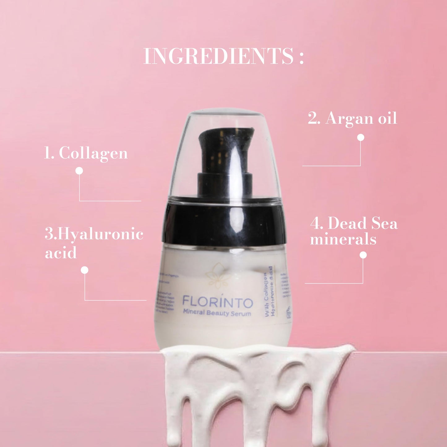FLORÍNTO Mineral Beauty Serum – Hydrating & Firming Facial Serum with Dead Sea Minerals, Collagen & Argan Oil – Brightening & Moisturizing Skincare for All Skin Types