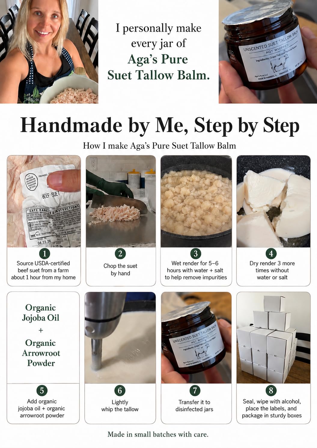 HANDMAD UNSCENTED Whipped Tallow Balm, 100% Natural Moisturizer from Grass-Fed Cows for Dry and Sensitive Skin. (Unscented 1)