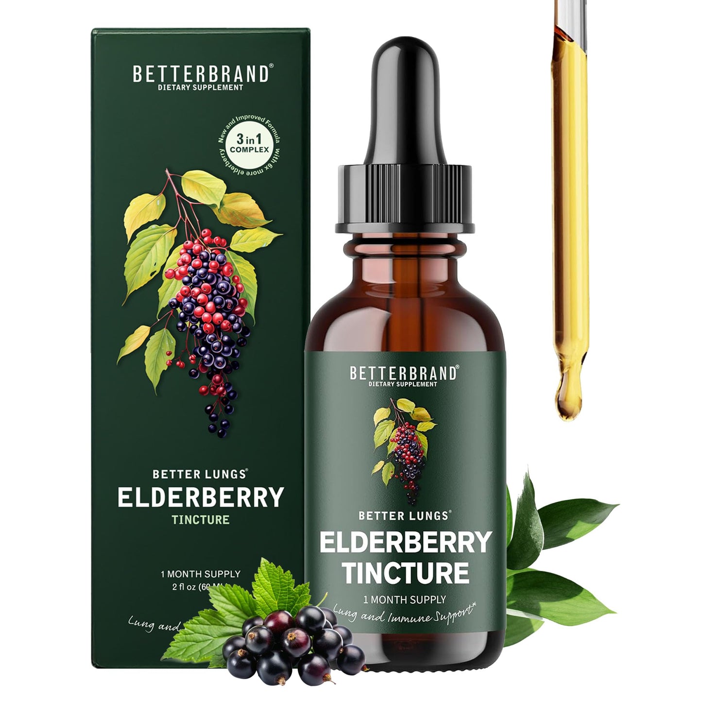 Betterbrand BetterLungs Elderberry Tincture, Natural Immune Support Supplement - Sugar-Free, Non-GMO, Alcohol Free, Vegetarian - 30 Day Supply