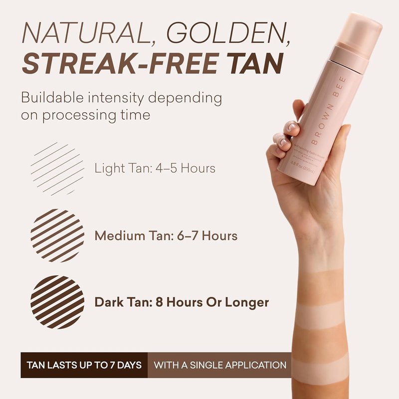 Brown Bee Self Tanning Mousse Refill - Fast-Drying Organic DHA Tanning Foam, 200ml | Almond Scent