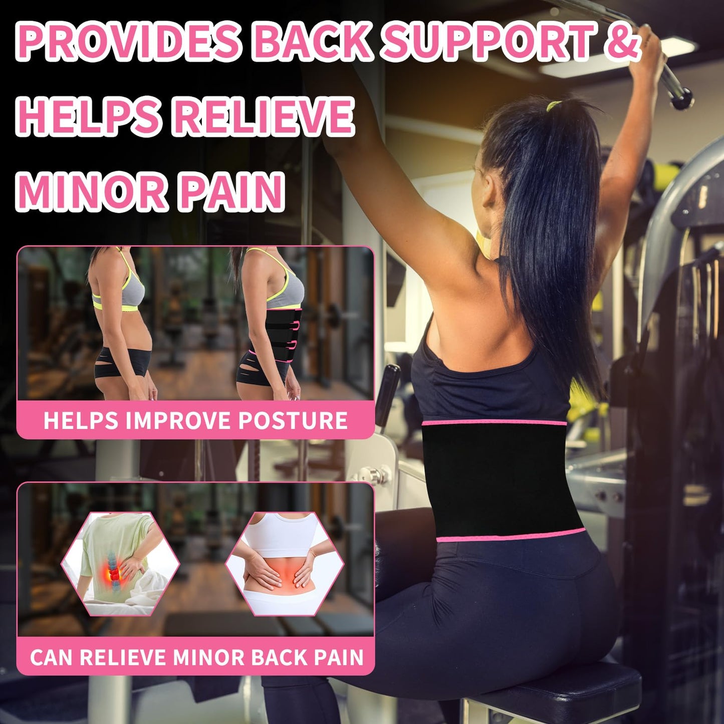 NEWCOO Sweat Waist Trainer For Women Men Waist Trimmer Sweat Belt Band Stomach Wrap Faja For Workout Weight Loss Lower Belly Fat Black/Pink
