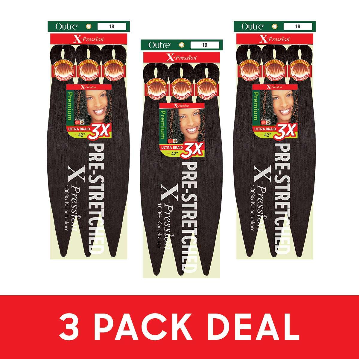 [3 PACK DEAL] Outre X-PRESSION Ultra Braid Pre-streteched Braid 42" 3X (3 Packs, 2T1B/Burgundy)