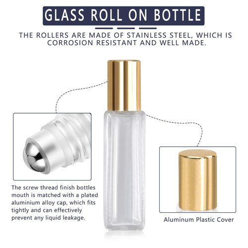 wifreo 12Pcs 10ml Glass Roll On Bottle for Essential Oils, Eco-friendly Refillable Clear Perfume Sample Bottles with Stainless Steel Roller Ball - Portable & Practical