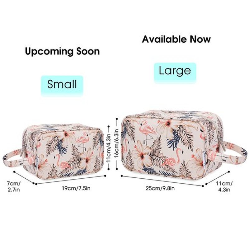 Narwey Travel Toiletry Bag for Women Traveling Dopp Kit Makeup Bag Organizer for Toiletries Accessories Cosmetics (Beige Flamingo)