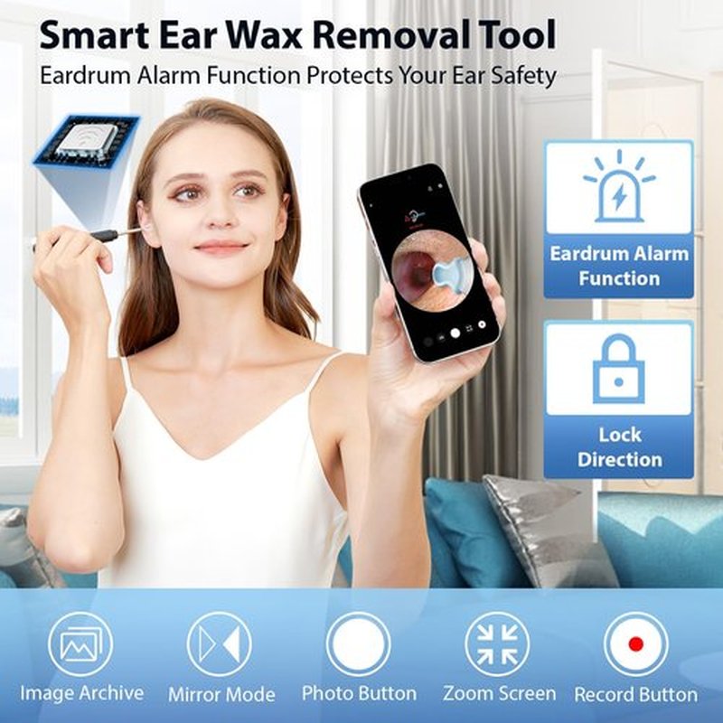 FINSOFT Ear Wax Removal Tool Camera, Ear Cleaner with Camera, Ear Wax Removal Cleaning Kit with 1296P HD Camera and 6 LED Lights, Earwax Removal Kit with 10 Ear Pick for iOS and Android, Black