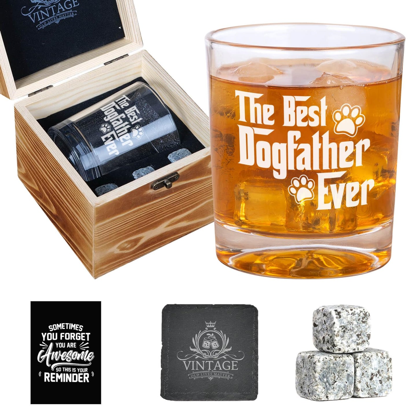 Dog Dad Gifts for Men, Christmas The Best Dogfather Whiskey Glasses for Men