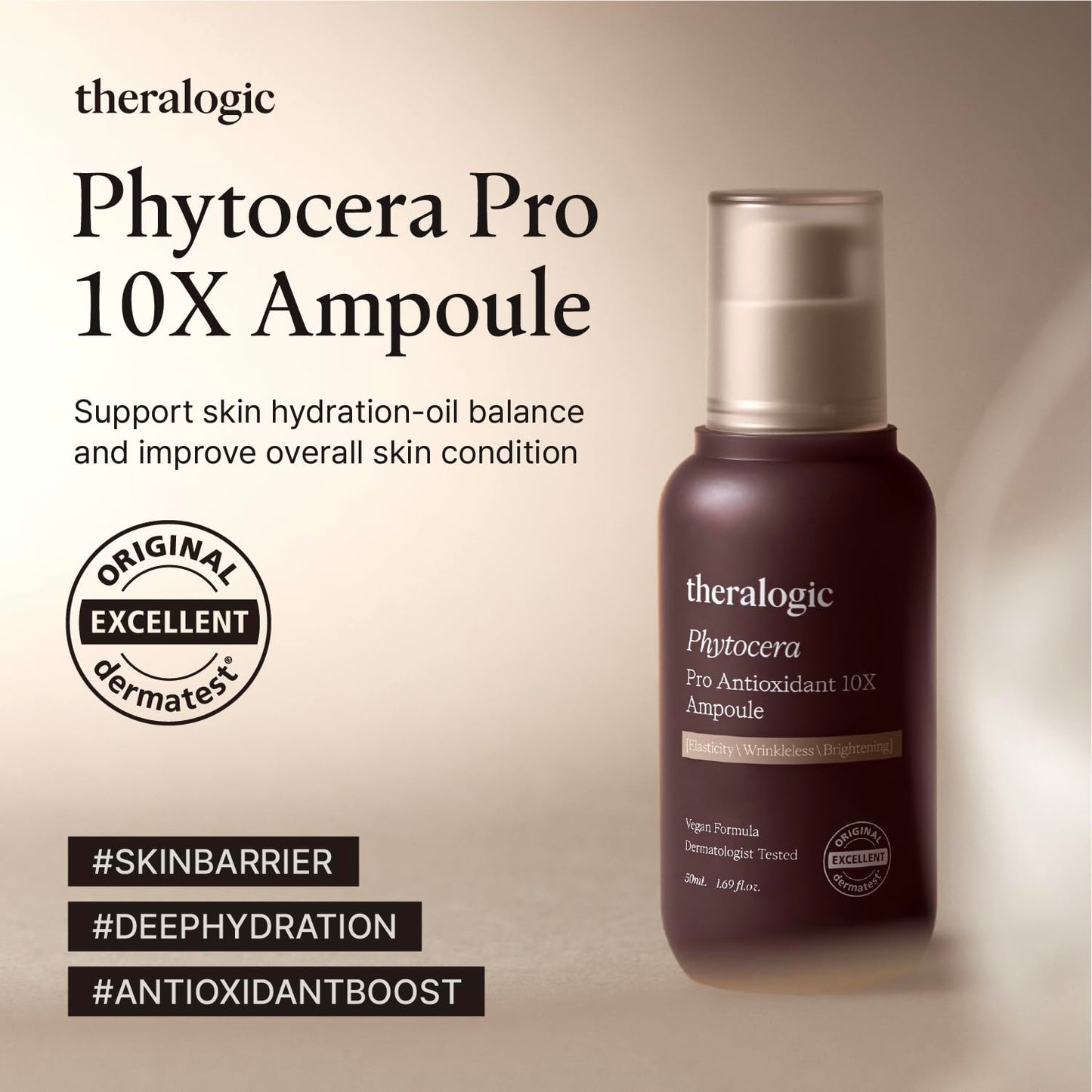 Theralogic Phytocera Pro Antioxidant 10X Ampoule - Ceramide Lifting Elasticity Age-Defying Face Serum with Collagen, Hyaluronic Acid, NMF - Vegan and Dermatologically Tested, 1.69 fl.oz.