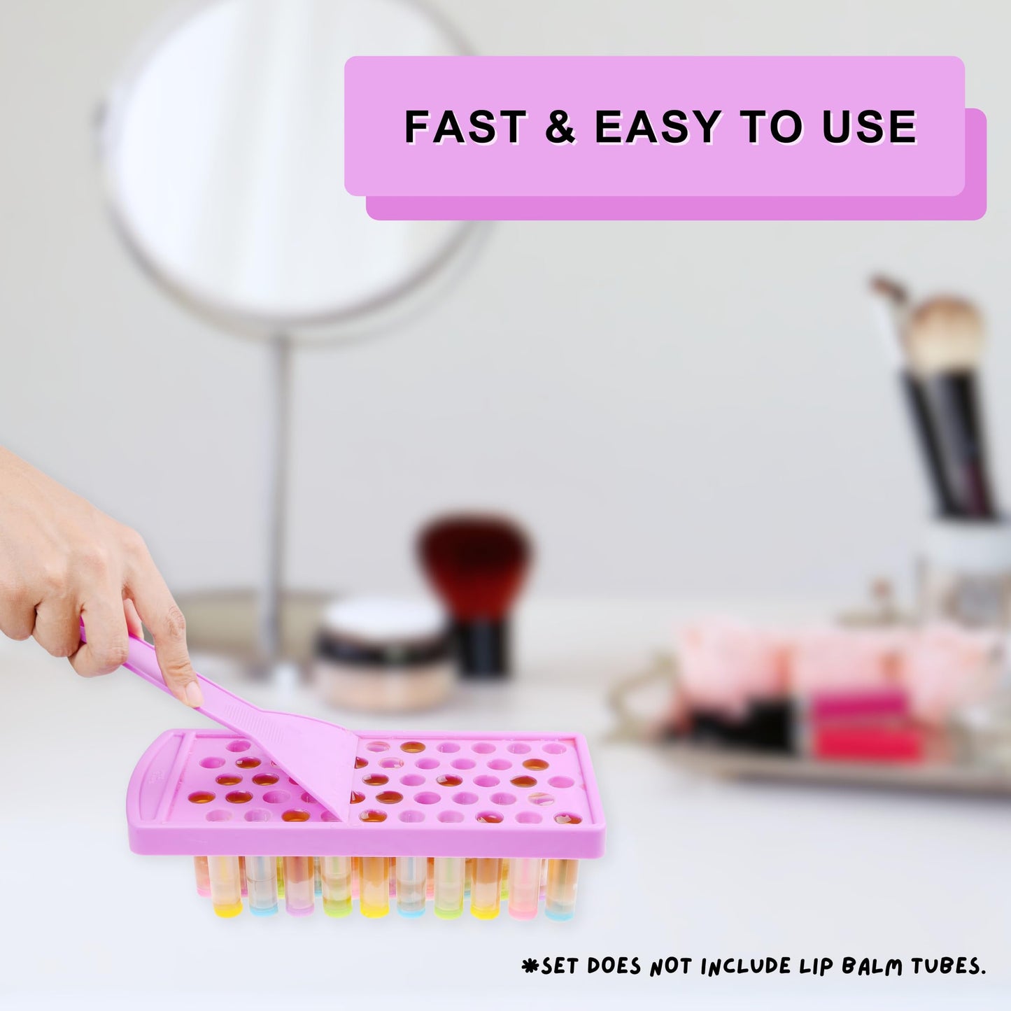 Kare & Kind Lip Balm Filling Tray and Spatula Set (2 Pack) – DIY Chapstick Mold Kit for 50 Standard 0.15 oz Containers, Reusable Heat-Resistant Cosmetic Making Tool