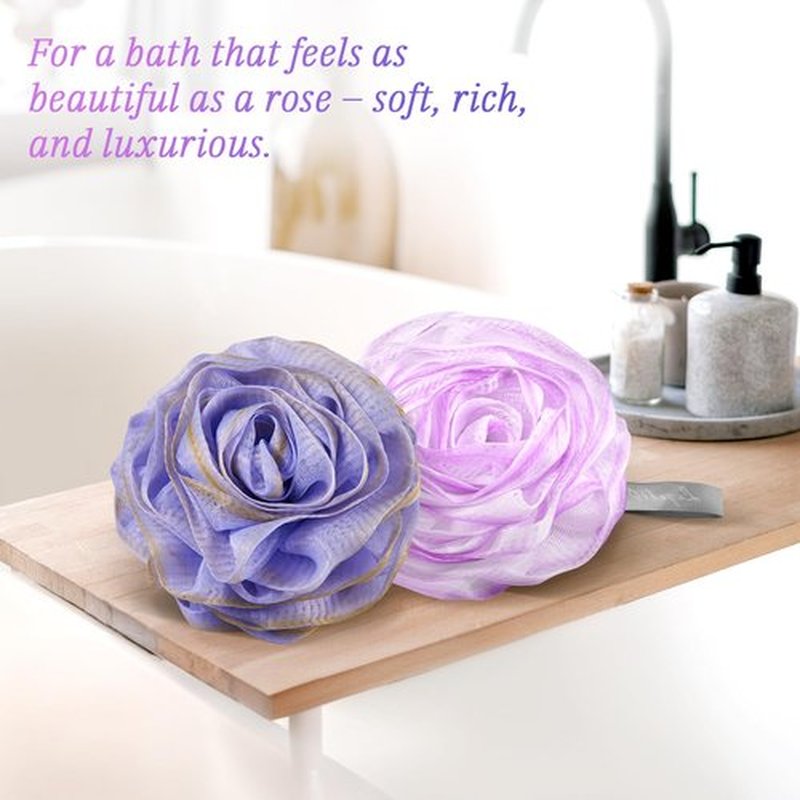 LAYUKI Bath Loofah Sponge,Bath Shower Loofah Sponge,Body Wash Sponge,Exfoliating Bath Sponge,Body Scrubber (Set of 2 Pieces,Purple and Grey)
