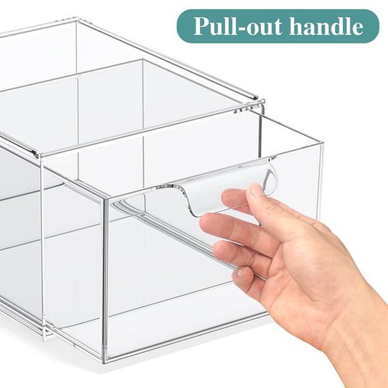 SpaceHacks 6 Pack Stackable Makeup Organizer and Storage, Acrylic Organizers，Clear Plastic Storage Drawer with Pull-Out Handles for Vanity, Undersink, Kitchen Cabinets, Pantry