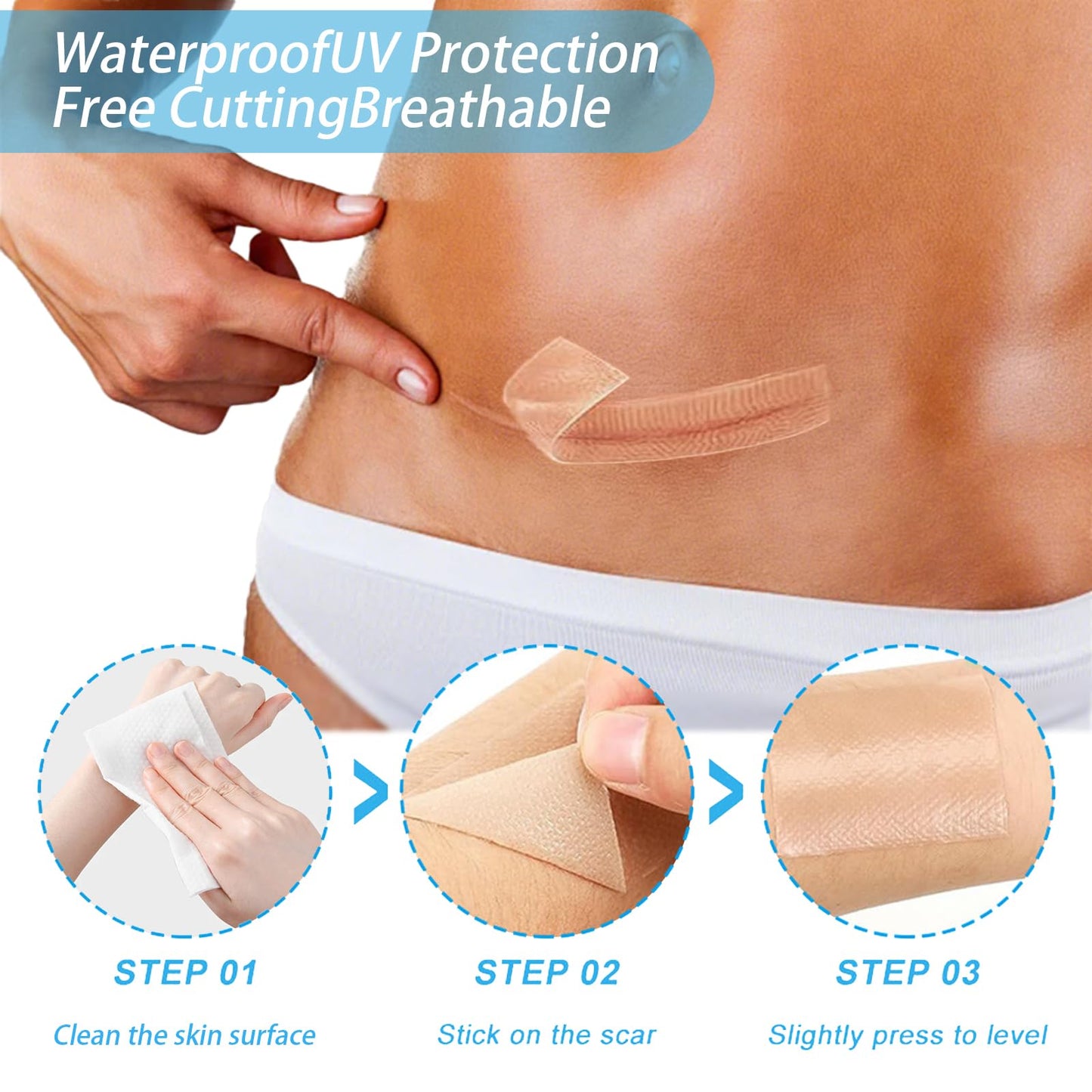 Silicone Scar Sheets, Self-Adhesive Scar Tape, Silicone Sheets For Scars, Scar Tape For Surgical Scars, Keloid Bump Removal, Cesarean Surgery Scar Removal(1.6"x 118" Roll)