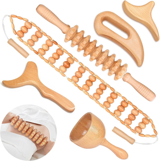 12-in-1 Wood Therapy Massage Tools - Lymphatic Drainage & Body Sculpting Kit | Wooden Massager for Muscle Pain Relief & Anti-Cellulite