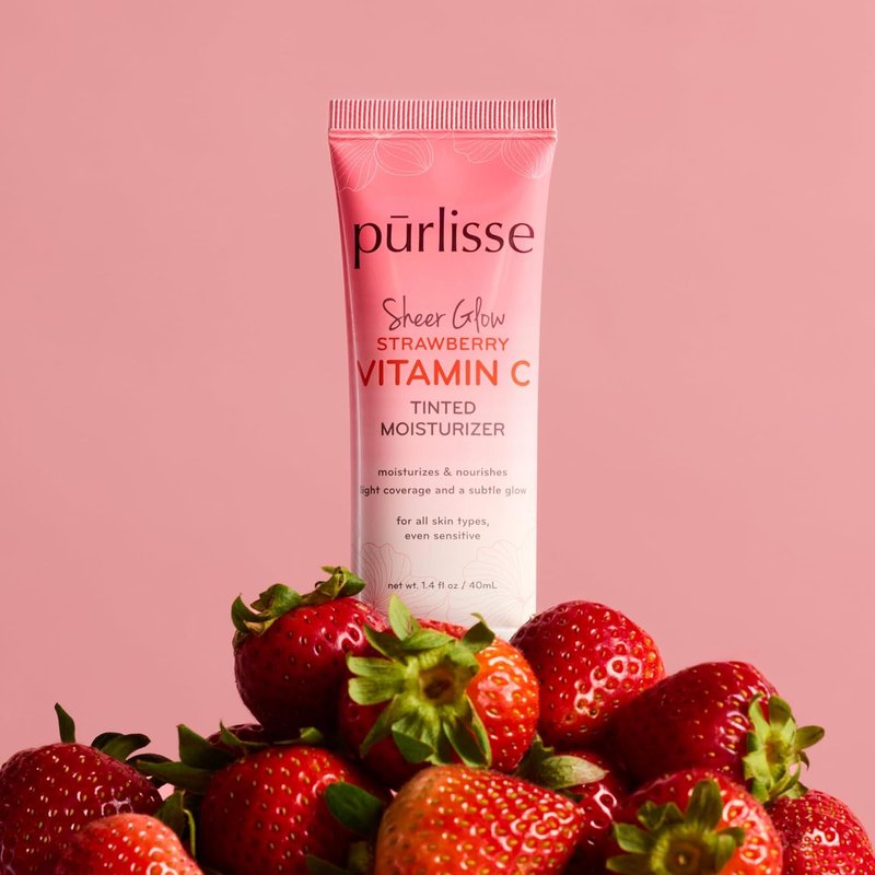 Pūrlisse Sheer Glow Strawberry Vitamin C Tinted Moisturizer - Antioxidant-Enriched Skin Tint for Even Complexion - Deep (1.4 oz)