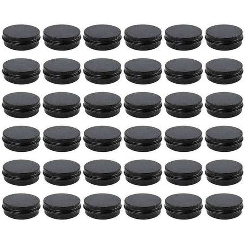 Moretoes 36 Pack Tins, 2 Oz Lip Balm Containers, Black Metal Round Tins Aluminum Cans, Empty Tin with Screw Lids for Salve, Spices or Candies