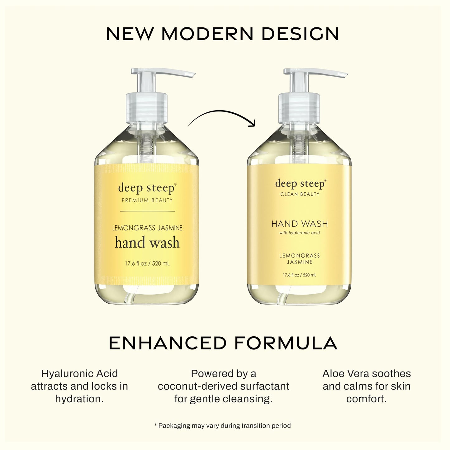 Deep Steep Liquid Hand Wash, Lemongrass Jasmine, 17.6 oz – Moisturizing Cleanser with Olive Oil, Aloe Vera, Glycerin & Hyaluronic Acid – Vegan, Clean Beauty, Soft & Nourished Hands