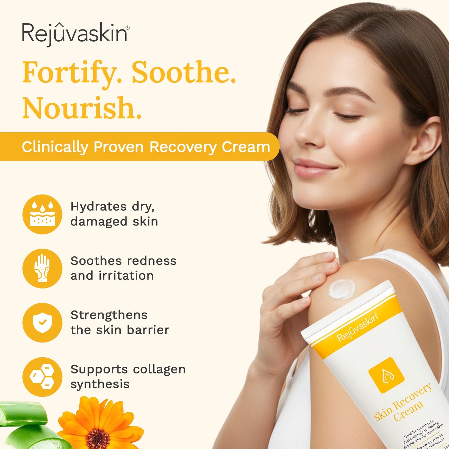 Rejuvaskin Skin Recovery Cream with Aloe Vera, Eczema Relief Cream for Dry, Itchy & Sensitive Skin, Hydrating & Cooling Moisturizer, Radiation Relief Cream, 100 ml - Pack of 10