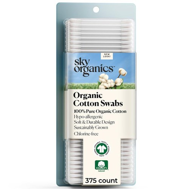 Sky Organics - Organic Cotton Swabs, 375 ct. - Ultra Soft Tips - Strong & Durable - Hypoallergenic - Chlorine Free - Sustainable - Natural, Vegan & Cruelty Free - Skin Care & Self Care