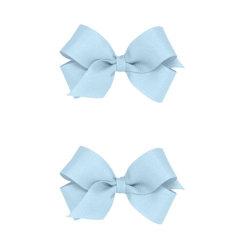 Wee Ones Girls 2 Pack Grosgrain Hair Bows with Plain Wrap Centre on a Wee Stay No Slip Clip, Mini, Millenium Blue