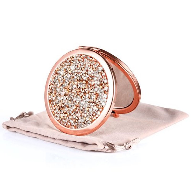 Dynippy Compact Mirror Rose Gold Makeup Mirror Folding Mini Pocket Mirror Portable Hand Mirror Double-Sided 2 x 1x Magnification for Woman Girls (Bling Rose Gold)