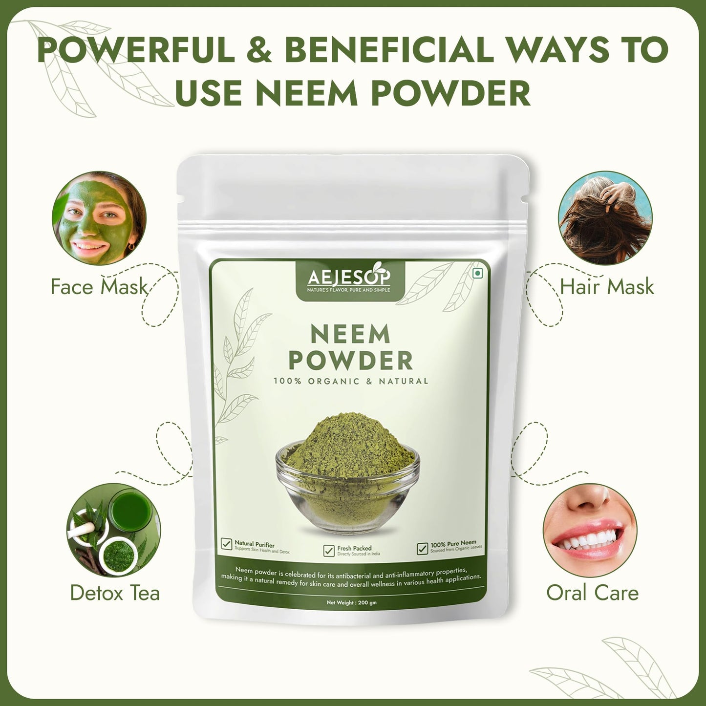 AEJESOP Neem Leaf Powder (Azadirachta Indica), 7oz(200g)