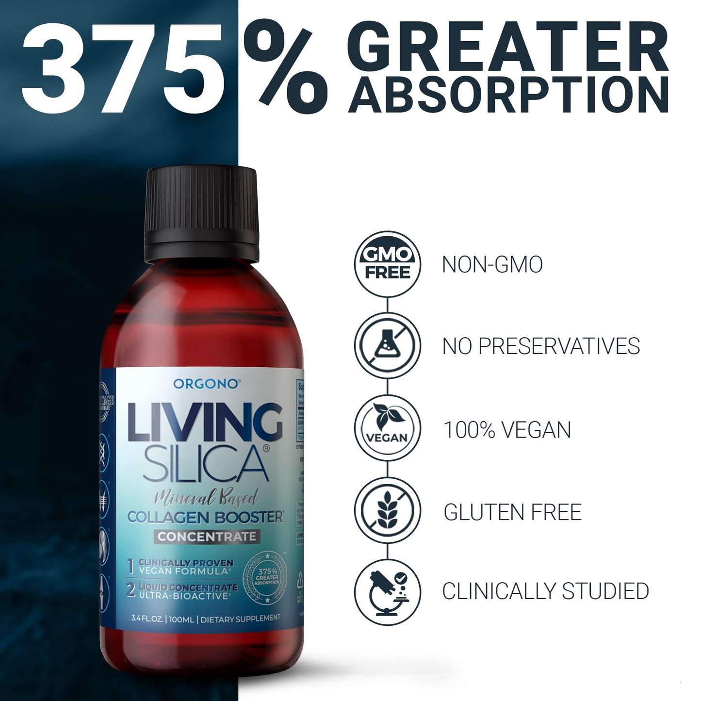 Living Silica ORGONO Silica Drops – Travel Size | Vegan & Mineral-Based Formula | 100mL