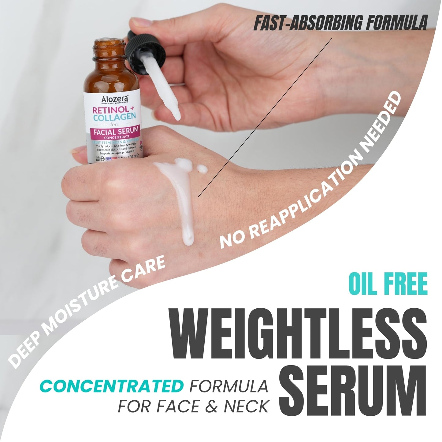ALOZERA Retinol Collagen Serum for Face & Neck, Anti Aging Serum for Women with Peptides, Hyaluronic Acid, Ceramides & Stem Cells, Firming Face Serum for Wrinkles & Fine Lines, Day & Night
