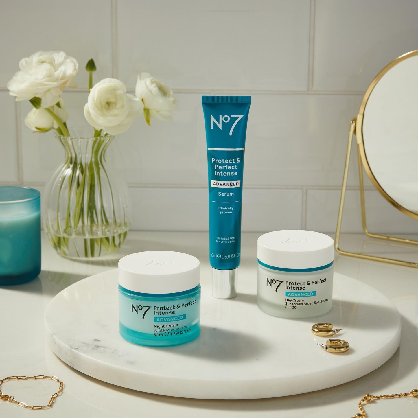 No7 Protect & Perfect Intense Advanced Night Cream - Vitamin E & Shea Butter Face Cream - Fine Line Reducing Moisturizer with Collagen Peptide Technology (1.69 fl oz)