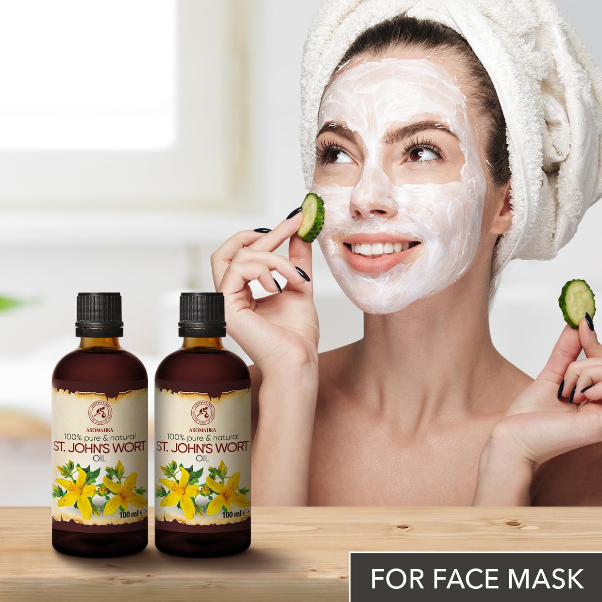 AROMATIKA St Johns Wort Oil 6.8 oz (2 * 100ml) - Hypericum Perforatum - Carrier Oil for Essential Oils - Oil for Skin - Hair Oil - Body Oil - Face Oil - Bath Oil