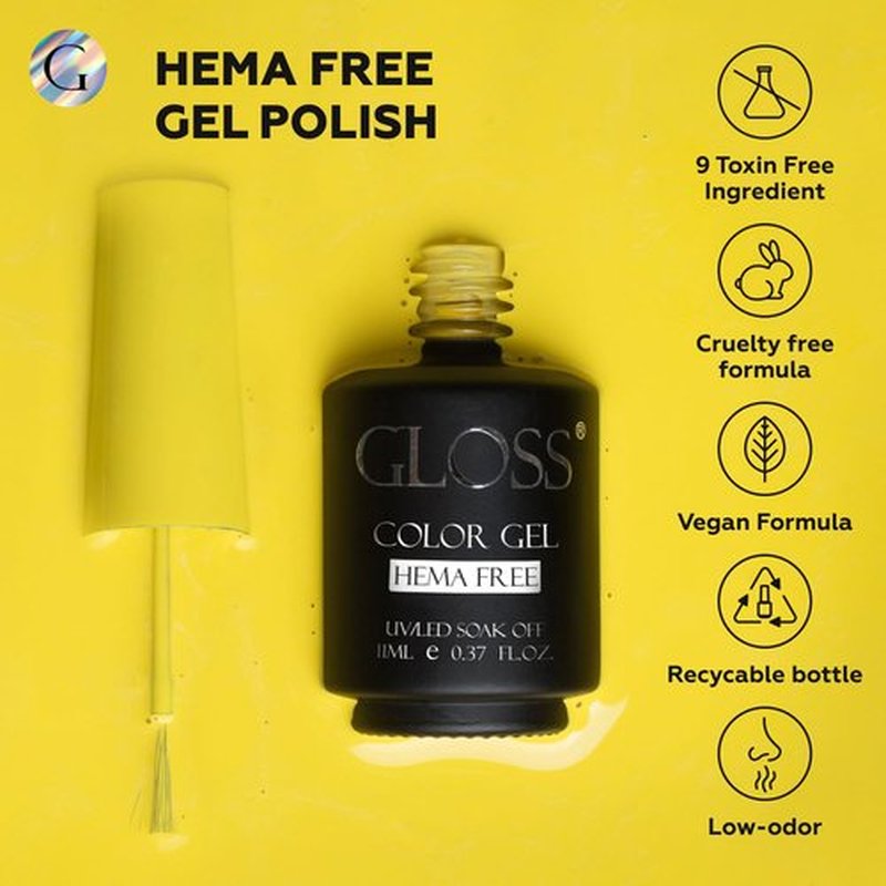 GLOSS HEMA Free Gel Polish Set | 6 Pcs Yellow Gel Nail Polish with Red, Yellow, Canary, Orange, Light Yellow & Light Orange Colors, Soak off UV LED Gel Polish, Manicure at Home Nail Art Gel