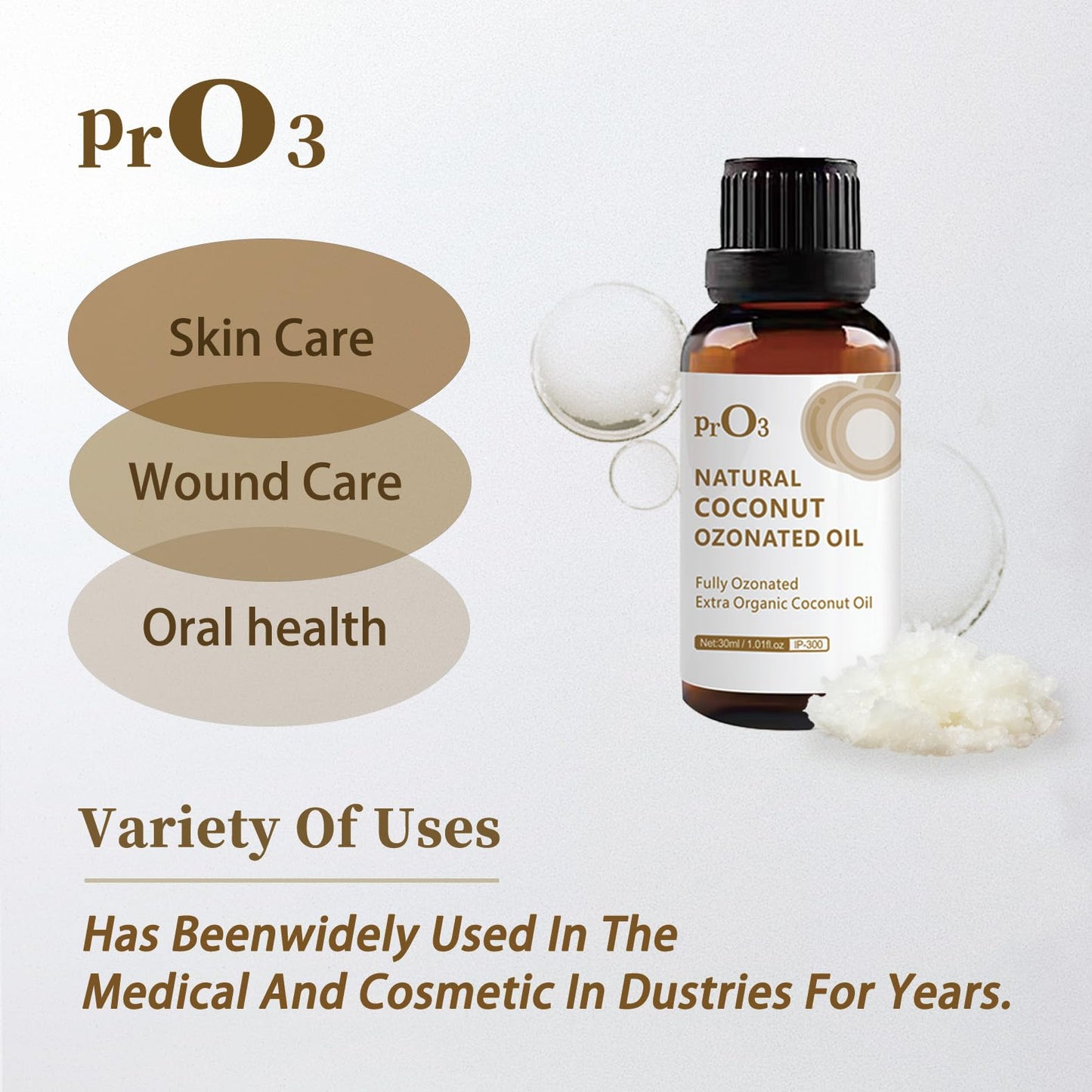 Fully Ozonated Coconut Oil-100% Pure Ozone Oil-1 OZ-Glass Bottle-Organic Natural for Skin Care Essence Oil- Rich in Reactive Oxygen