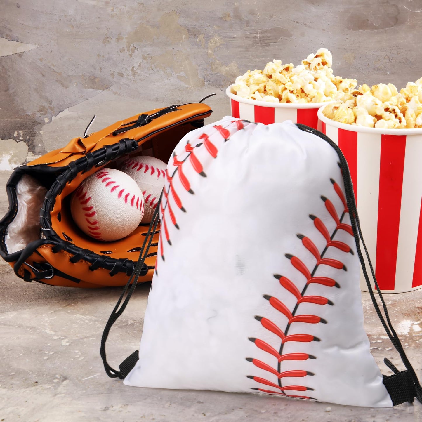 Poen 48 Pcs Baseball Party Favors Include 12 Drawstring Backpack 12 Mini Baseball 12 Keychain 12 Wax Thread Braided Bracelet Inspirational Team Gift