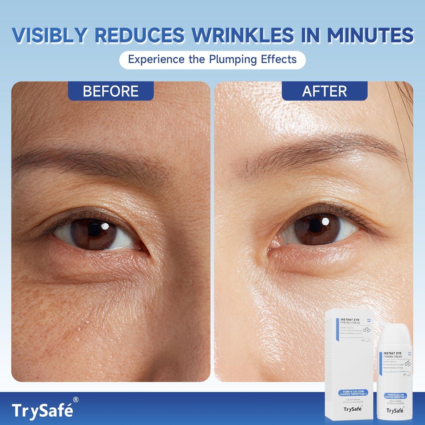 TrySafe 1.06oz PDRN & Calcium & Copper Peptides Temporary Eye Tightener - Reduce Eye Bags, Puffy Eyes, Dark Circles & Firm Wrinkle, Smile Line Instantly* | Hyaluronic, Collagen, Kojic, Caffeine