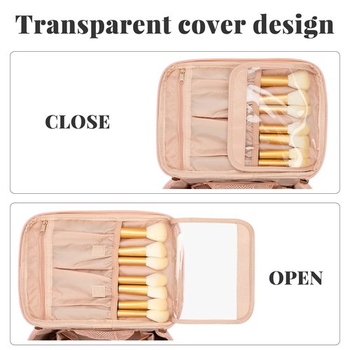 OCHEAL Makeup Bag, Portable Cosmetic Bag, Large Capacity Travel Makeup Case Organizer, Black Makeup Bags For Women Toiletry Bag for Girls Traveling With Handle and Divider-Pink large