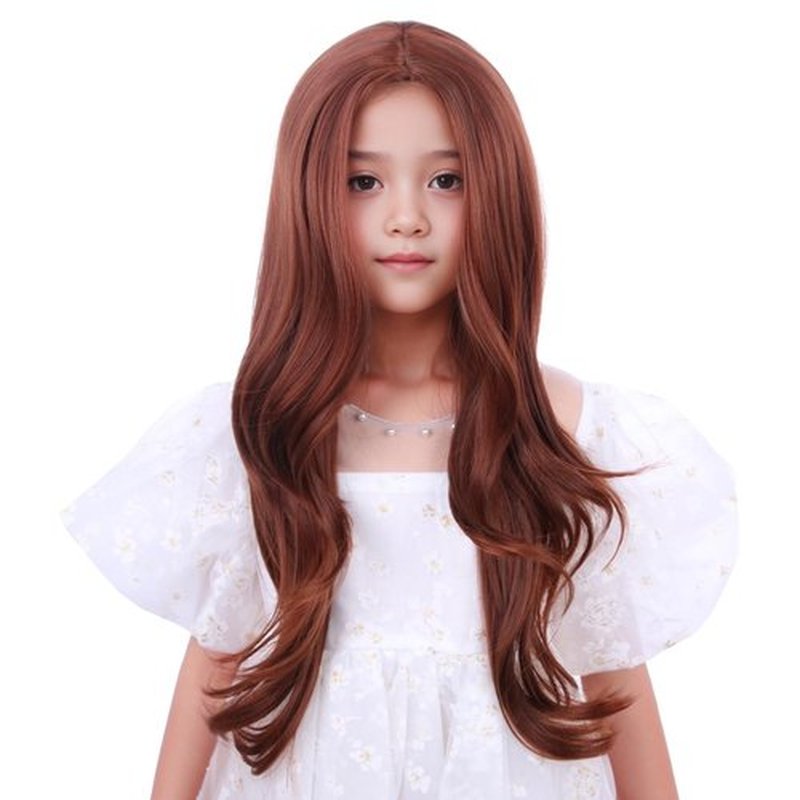 Edivd Kids Ginger Orange Wig Long Dark Orange Wavy Curly Wig for Child Girls Long Ginger Middle Part Wig Heat Resistant Synthetic Wig with Wig Cap