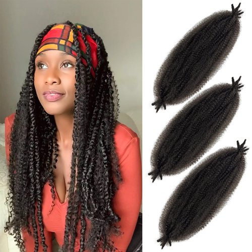 18 Inch Wrapping Hair for Soft Locs, Cuban Twist Hair 3 Packs Pre-Separated Springy Afro Twist Hair Extension for Women Kids, Kinky Afro Twist Crochet Hair Spring Twist Hair (3Packs, 4#)