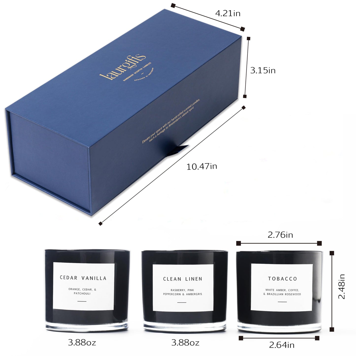 Scented Candles for Men – Masculine Candle Gift Set of 3 with Tobacco, Cedar Vanilla & Clean Linen – Luxury Navy Candles Gift Box, Birthday & Valentine’s Gifts for Men, Candles for Boyfriend