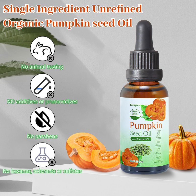 tovaginsh 3Pack Organic Pumpkin Seed Oil for Hair Growth, 100% Natural Cold Pressed Pumpkin Oil for Face, Skin Care, Hair Care, Scalp Massage, Body Massage Oils with Dropper