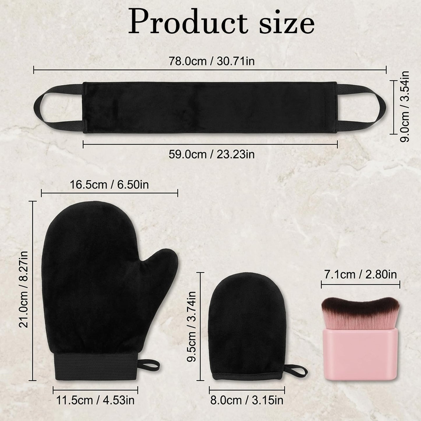 Self Tanner Mitt, Back Tanning Applicator, 4-Piece Self Tanner Kit with Adjustable Strap and Body Brush for Even Application, Made from Durable Polyester Material