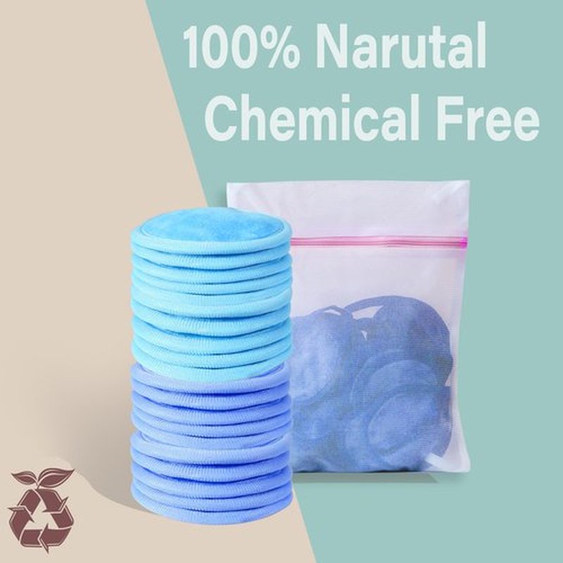 Nugilla Makeup Remover Pads, 18 Packs Microfiber Face Cloth with a Washable Laundry Bag, Reusable Rounds Towels for Face Cleaning, Soft Facial Rounds Wipes Eyes/Lips Clean for Women Gifts, Blue/Green