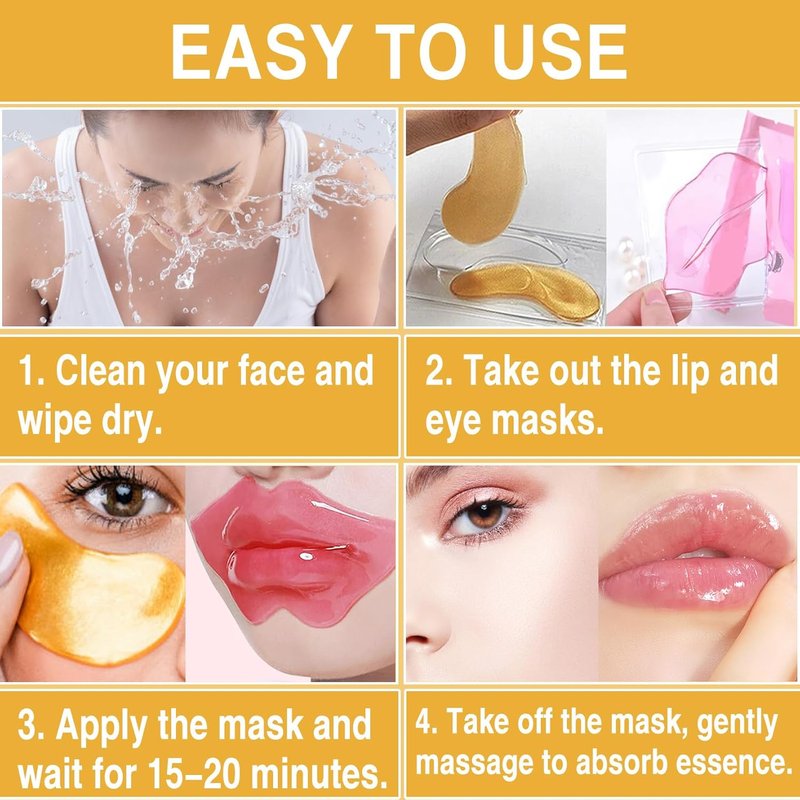 30 Pairs Lip Masks & 24K Gold Eye Masks | Crystal Collagen Under Eye Patches for Puffiness, Wrinkles, Dark Circles