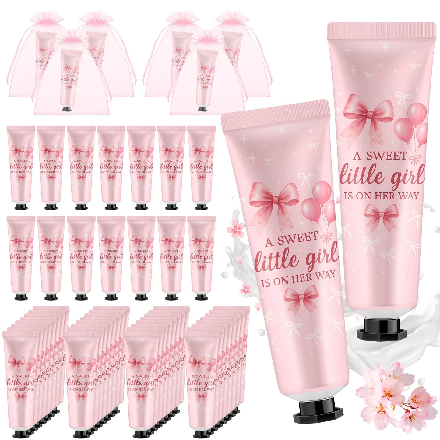 Swiffen 48 Sets Pink Bow Coquette Baby Shower a Sweet Little Girl Is on Her Way Hand Cream Gifts Bulk Travel Size Lotion Bulk Party Supplies Favors Birthday Baby Shower Party Favors