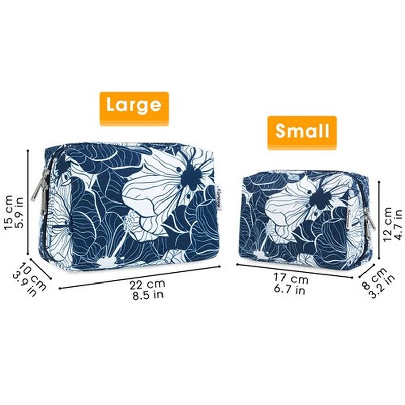 Large Makeup Bag Zipper Pouch Travel Cosmetic Organizer for Women (Large, Blue Lotus-5088)