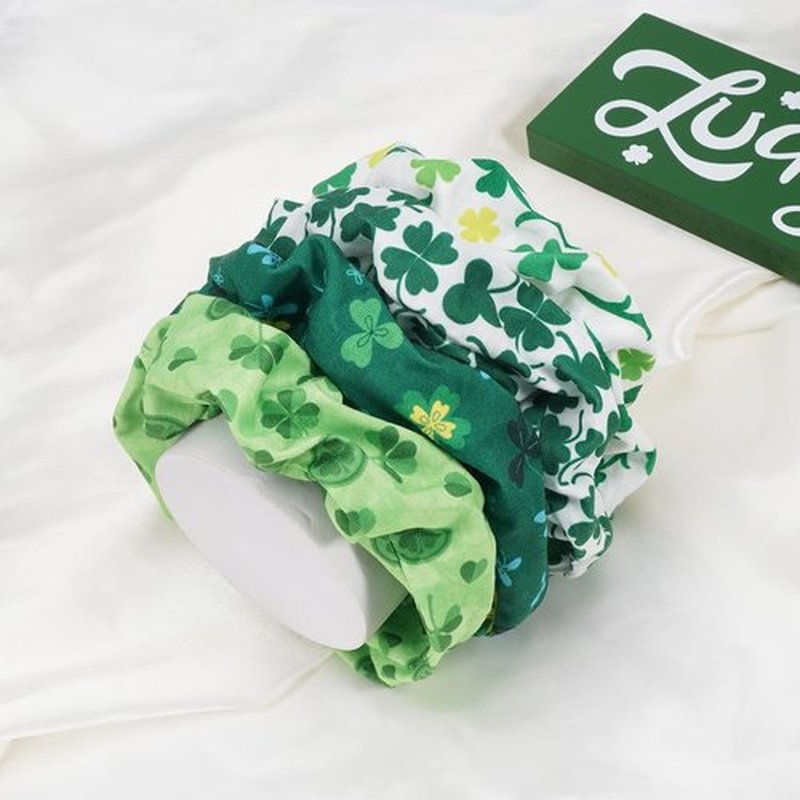 Jocbean St. Patrick's Day Hair Scrunchies Green Shamrock Hair Ties for Women