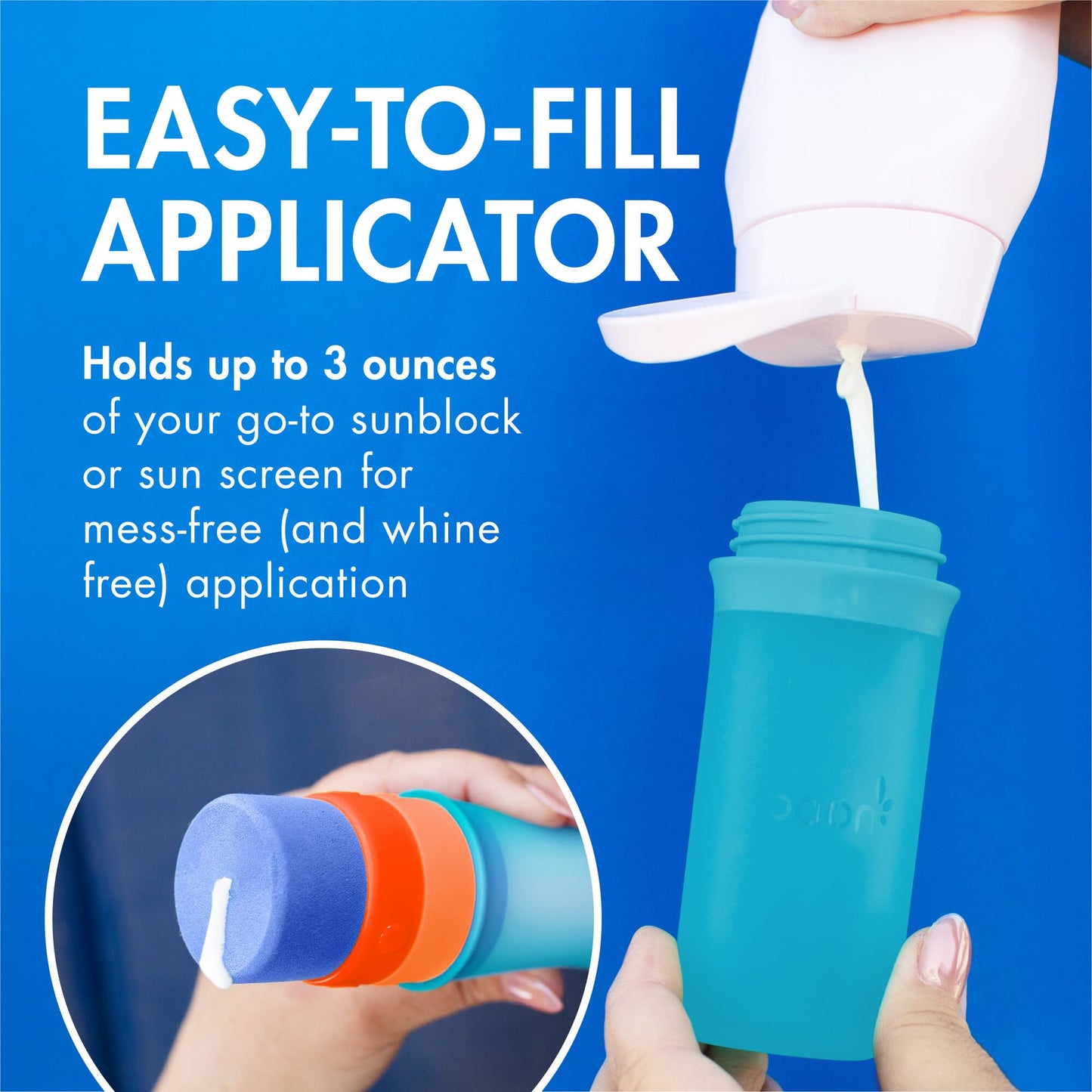 Boon Yuvi Sunscreen Applicator for Kids - Refillable and Spill Proof Kids Sunscreen Brush with Soft Foam Sponge - Summer Beach Essentials for Vacation - 3 Oz Travel Size - 1 Count