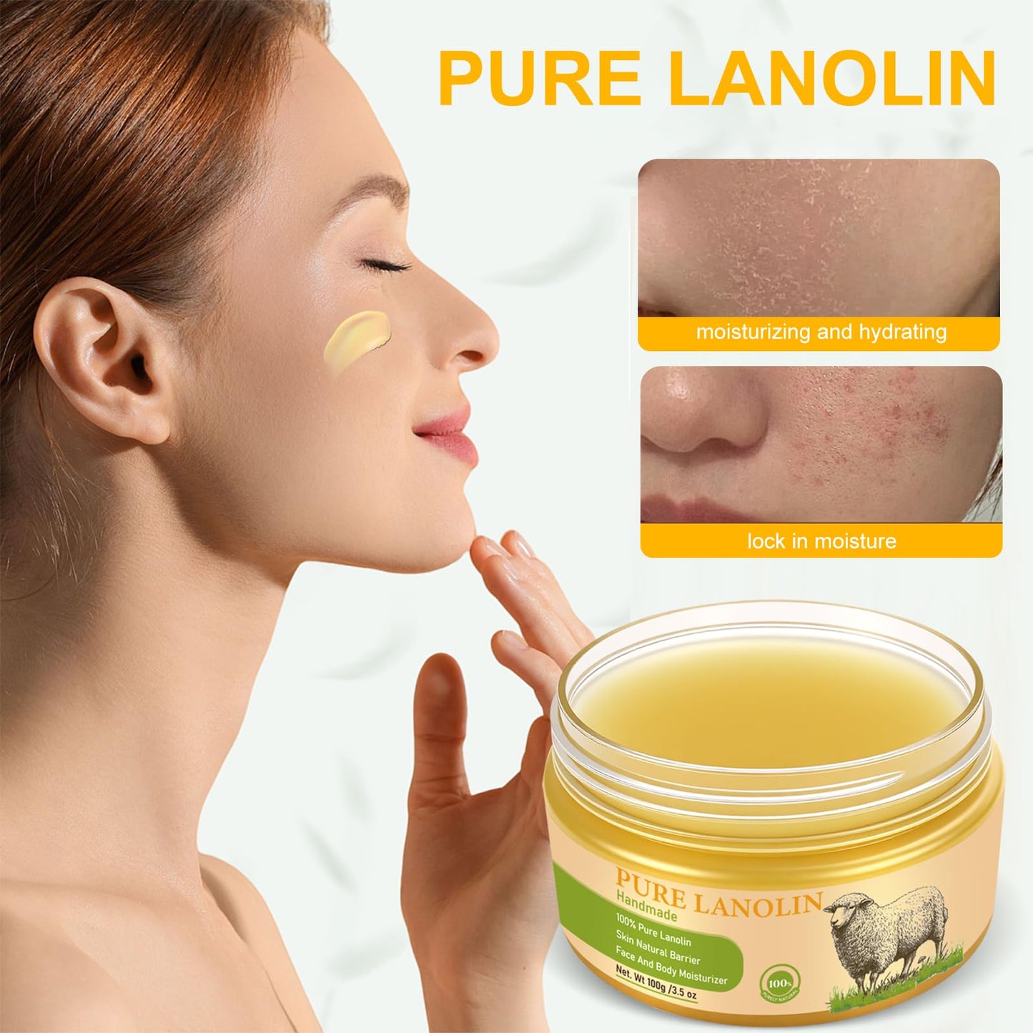 YURHERSU Pure Lanolin Face Balm, Skin Moisturizing Cream, Firming Soothing Improving Skin Creating Protective Film Anti-wrinkle, Daily Moisturizer Face Cream Fights Dry Skin For SkinCare