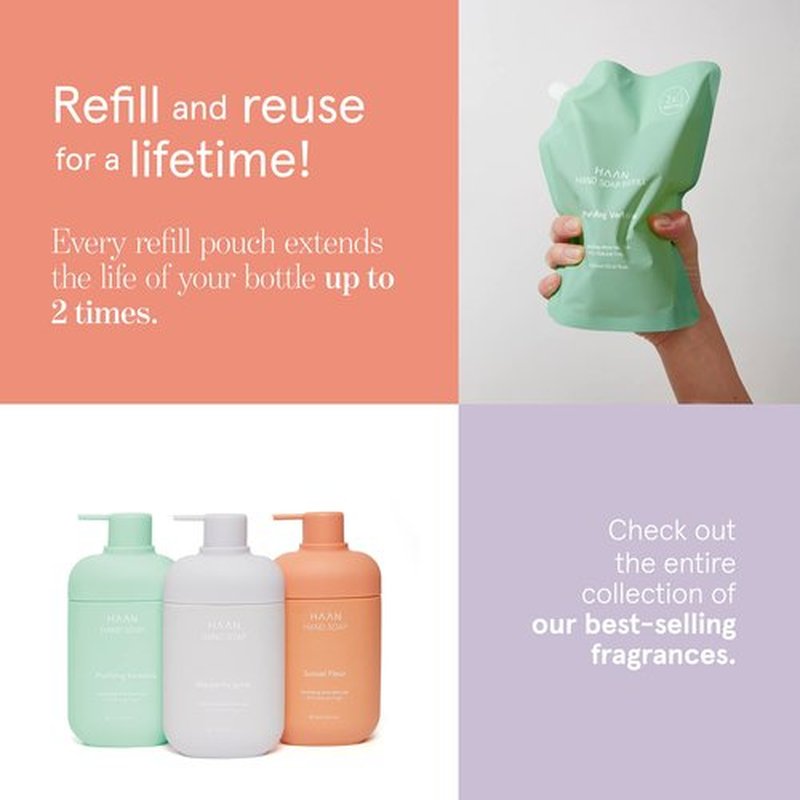 HAAN Foaming Hand Soap Refill | Moisturizing Liquid Hand Soap for Dry Skin | Multi Purpose Hand Wash with Aloe Vera & Cocos Nucifera | Bathroom Soap w/Pump Dispenser | Purifying Verbena - 23.67 Fl Oz