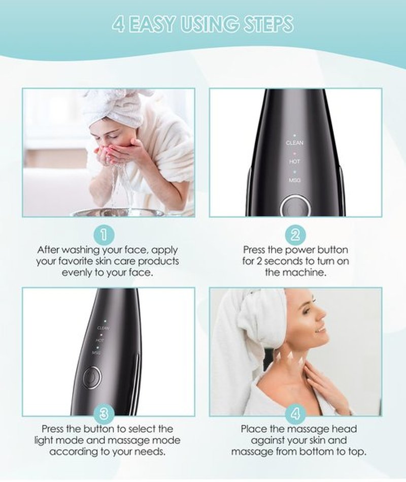 ELISHINE 7 Color Neck Face Massager - Facial Massager Tool for Skin Care at Home, Vibrating Face Massager with Thermals, Galvanic Machines Black