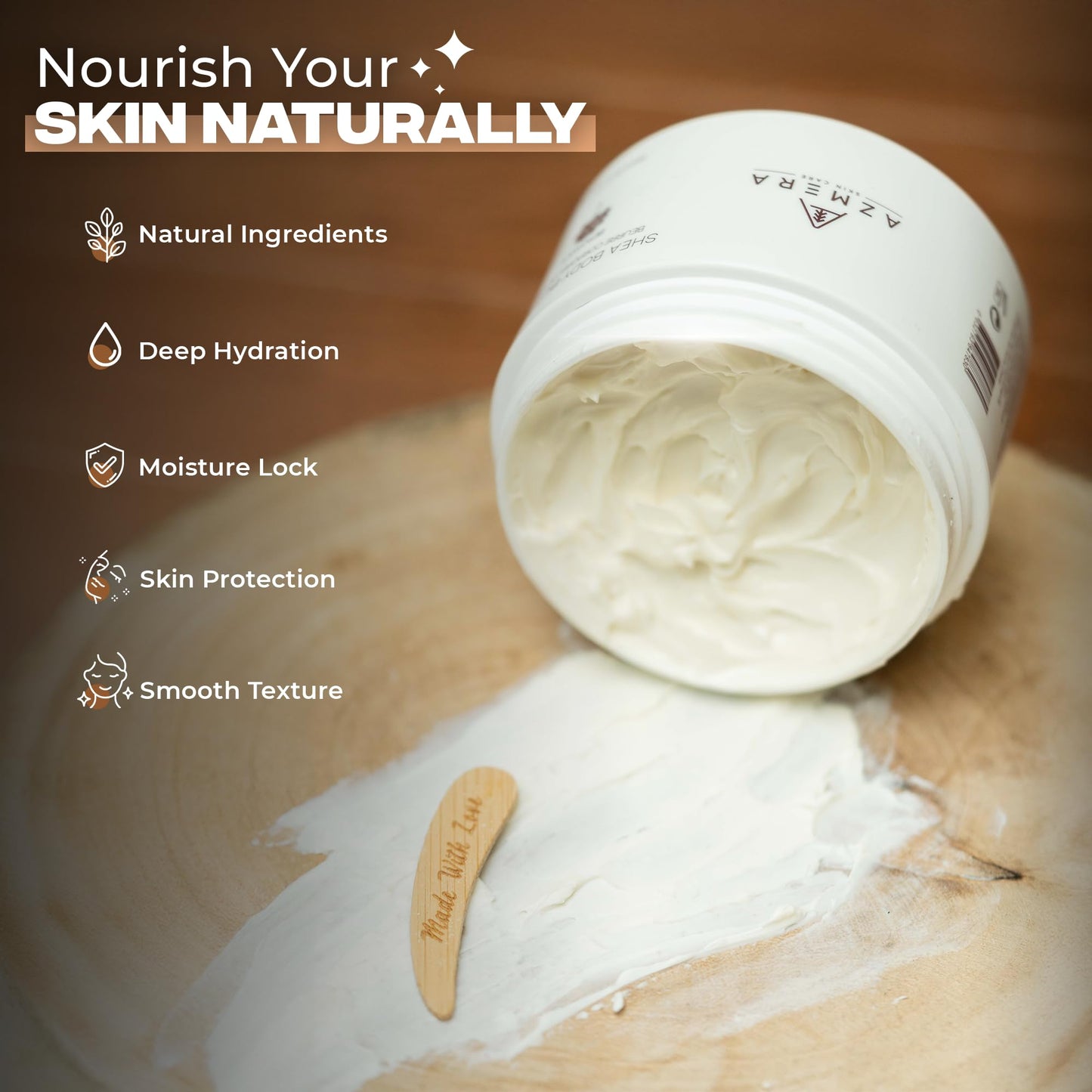 AZMERA Handcrafted Whipped Shea Body Butter – Luxurious Moisturizer for Dry, Sensitive Skin with Bergamot, Argan Oil & Vitamin E – Vegan, Non-Greasy Skincare – 8.82 oz